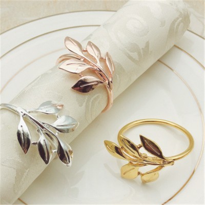 Fall Leaves Napkin Rings Gold Silver Christening Bangle Metal Napkin Holder Wedding Gifts Baptismal Shower Party Decor